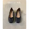 Couro de vaca lavado à mão ~ Sapatos femininos de couro genuíno com sola macia tipo rolinho de ovo, sapatos baixos vintage, sapatilhas versáteis com laço