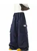 Pantalones Anchos Rectos Sueltos Pantalones Largos de Pareja Retro Americano Cordón Plisado Múltiples Bolsillos Pantalones Cargo Unisex Otoño Marca de Moda