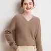 Suéter de malha 100% caxemira pura para mulheres, novo estilo outono e inverno, base grossa de sete pontos, blusa de gola V de fio duplo, versátil e moderna