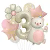 Globo de Película de Aluminio Blanco Leche con Diseño de Oso para Cumpleaños, Arreglo de Margaritas Mate, Decoración para Jardín de Infancia