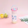 Nueva Taza de Café Portátil para Doble Bebida Termo de Acero Inoxidable de Doble Capa Gran Capacidad Portátil Linda Simple Taza con Popote