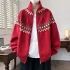 Suéter de tricô jacquard Fair Isle para homens e casais, jaqueta cardigã com gola alta, estilo old money, outono e inverno, atacado de fábrica transfronteiriço