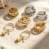 Anillo Abierto Exquisito Apilado de Tres Anillos con Borla de Llave y Candado Pequeño Micro-pavimentado con Circonita Acero Inoxidable Personalizado con Circonita 5A