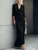 Vestido de manga larga estilo europeo y americano, superventas transfronterizo para mujer, con cintura ceñida, diseño plisado, tejido elástico y silueta fluida.; disponible para envío directo