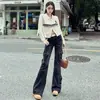 Jeans de Estilo Americano Vintage con Micro-Lara y Herramientas para Mujer Otoño Nuevo Estilo Chica Popular Bolsillos Múltiples Cintura Alta Adelgazantes Rectos Modernos Modernos Pantalones