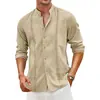 Camisa de Algodón Lino Transfronteriza Cuello 2024 Hombres Europeos y Americanos Casual Botón Verano Vacaciones en la Playa Yama