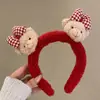 Faixa de Cabelo Fofa de Urso Vermelho de Pelúcia para Lavar o Rosto de Mulheres, Popular Faixa de Cabeça de Cachorro de Aba Larga, Acessório de Cabelo Antiderrapante