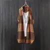 Comercio Exterior Transfronterizo Abrigo Delgado de Primavera y Otoño Camisa de Cuadros de Algodón y Lino Talla Grande para Mujer Holgada de Longitud Media Camisa para Mujer del Sudeste Asiático