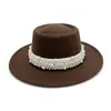 Cinto de Pérolas Estilo Hepburn Francês Chapéu de Topo Plano Estilo Dama da Moda Chapéu Preto Retrô Britânico Outono e Inverno para Mulheres
