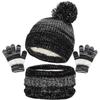 Conjunto de tres piezas de gorro, bufanda y guantes de bola de pelo para niños de Amazon cuhk, traje de punto cálido con forro polar para invierno para niños