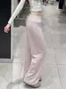 Pantalones anchos de rayas de encaje rosa, un estilo fino de verano para mujer, perfectos para crear un look dulce y elegante, favorecedores para figuras petite y versátiles para salidas casuales