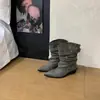 Botines de moda coreanos de punta con pliegues y tacón de bloque para mujer, nueva colección otoño e invierno 2026, botines de caña corta versátiles y elegantes para montar.