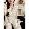 Conjunto de pijama para mujer de manga larga y pantalón largo, de algodón suave tipo anti-bolitas, se puede usar afuera como ropa casual para estar en casa. (Oro