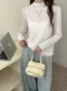 26 Nuevo Estilo de Otoño Top, Lana Merino 100% Ultra Fina, Estilo Coreano Color Sólido Cuello Semi Alto Manga Larga Camiseta Base de Punto para Mujer