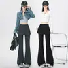 Foto Real de Pantalones Acampanados Falsos de Dos Piezas para Mujer, Nuevo Estilo Primavera 2026, Pantalones Casuales de Pierna Ancha Ligeramente Acampanados, Corte Delgado para Figuras Petite