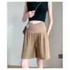Pantalones de maternidad para verano, finos, casuales, de tiro bajo, soporte para el vientre, pierna ancha, holgados, corte recto, estilo traje, pantalones hasta la rodilla para verano
