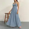 2026 Moda Feminina Europeia e Americana Transfronteiriça Cor Sólida Sexy Costas Abertas Alça de Amarrar Vestido Casual para Férias na Praia