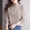 Suéter de Punto de Moda 2026 Primavera y Otoño Nuevo Holgado Casual Camiseta Base para Mujer, Suéter Pulóver Jacquard con Cremallera de Cuello Medio Alto
