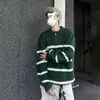 Suéter de rayas verdes con cuello para hombre, estilo American high street, diseño de media cremallera, tejido de punto pullover, top de diseñador para otoño e invierno