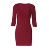 Vestido bodycon sexy de estilo europeo y americano con cuello en V ajustado para mujer, nuevo vestido corto sexy de color liso con manga media para otoño 2026 para mujer