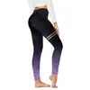 Pantalones de Yoga con Estampado Metálico de Cielo Estrellado Degradado de Cintura Alta Europeos y Americanos para Mujer, Fitness, Elevación de Glúteos, Ajustados, Elásticos, Capa Base, Pantalones Largos