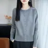 Elegante abrigo de punto con cuello redondo para mujer, nueva colección primavera/otoño 2026, talla petite, algodón puro, top chic, moderno