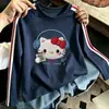 Camiseta de manga larga para niñas, de algodón puro, con bloques de color, corte holgado, nuevo estilo 2026, de dibujos animados a la moda, versión coreana, camiseta básica para niños mayores