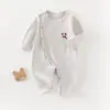 Ropa Infantil Anyang Ropa de Bebé Primavera y Otoño Apertura Lateral Protección de Barriga Color Liso Mameluco Mono de Bebé Algodón Puro Manga Larga Ropa Interior