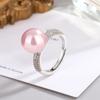 [Fábrica] Anillo de Conchas Ajustable Abierto Multicolor Negro y Gris para Mujer con Incrustación de Anillo de Perla de Imitación de Zirconia