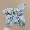 Lenço Quadrado de Cereja Estilo Elástico de Cabelo para Mulheres, Faixa de Cabeça Floral de Alta Qualidade, Corda de Cabelo Azul Intestino, Rabo de Cavalo Baixo, Acessório de Cabeça Faixa para Couro Cabeludo