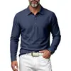 2026 Camisa Polo de Manga Larga para Hombre Transfronteriza Textura de Lino Cuello Solapa Tres Botones Casual Versátil Camisa Henley