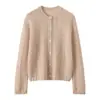 Nova Jaqueta Cardigan 100% Caxemira Pura Outono e Inverno Feminina Suéter Gola Redonda Recorte Suave Mangas Longas Elegante Malha