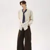 Camisa Retro Americana de Rayas Verticales de Manga Larga para Hombres y Mujeres, Diseño de Corbata para Primavera y Otoño, Top Versátil Casual Estilo Universitario