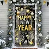 TEMU Amazon Más Vendido Año Nuevo Banner Negro Dorado para Puerta Globo de Fuegos Artificiales Tela Colgante para Puerta de Champaña Fiesta de Año Nuevo Puerta Principal Cubierta de Puerta