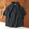 Cómoda y transpirable para el verano Camisa de punto pullover de manga corta de color liso con solapa holgada para hombre estilo retro camisa de color liso