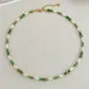 Moderna cadena de clavícula para mujer con cuentas naturales de mar, ágata verde oxidado en cubo, cadena de cuentas de azúcar, exquisita de alta calidad