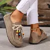 Zapatos Casuales de Encaje con Cuentas de Talla Grande 2025 Otoño Nuevo Comercio Exterior Transfronterizo Gamuza Retro Redondos Mocasines para Mujer