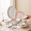Conjunto de Tigela de Arroz Cerâmica Embossada de Alto Valor Prato Louça Caixa de Presente para Presente de Mudança de Casa Tigela de Sopa de Macarrão Prato Atacado
