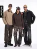 Jaqueta de Couro Patchwork Retrô Masculina Jie Zhan, nova coleção Outono/Inverno 2026, estilo de rua retrô americano, com zíper, com gola alta