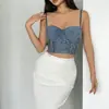 Camisole de Corrente Estilo Europeu e Americano Jeans Slim-Fit Versátil com Lindo Design nas Costas e Bojos, Sutiã Hot-Selling de Comércio Exterior Tomara que Caia Menina Spicy