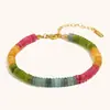 Pulseira Colorida de Turmalina Pedra Natural Cruzada Europeia e Americana Aço Inoxidável Banhado a Ouro 18K Moda Colorida Dopamina Colar Criativo