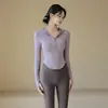 Sudadera Personalizada Media Cremallera Manga Larga Ropa Deportiva Alta Elasticidad Color Piel Ajustada Manga Larga Ropa Fitness Yoga Top para Mujer