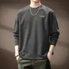 Camiseta de Alta Gama Estilo Americano Resistente Teñida en Tie-Dye Lavada Estampada para Hombre, Nuevo Modelo de Otoño, Color Sólido, Camiseta Básica Sencilla de Corte Holgado