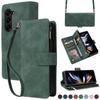 Funda de cuero para Samsung Z Fold 6 Z Flip5, plegable, estilo retro, con cremallera esmerilada, tipo cartera, bandolera