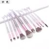 Também cor Novo 10 peças conjunto de pincéis de maquiagem de cristal cauda de sereia conjunto completo de pincel para pó solto sombra pincéis ferramentas de beleza em estoque