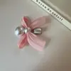 Grampo de Cabelo Laço Rosa Pérola Doce, Presilha Lateral Feminina e de Alto Padrão para Franja, Acessório de Cabelo de Princesa