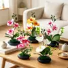 Estilo Luxo Leve 3 Flores 2 Folhas 1 Grama Phalaenopsis Flor Artificial Ornamento de Mesa ins Arranjo Floral de Alta Qualidade Ornamento Floral para Mesa de Jantar