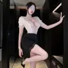 Lingerie sexy, secretária do desejo, tutorial de desejo puro, traje sedutor de role-playing para o quarto, vestido justo sexy de renda, uniforme