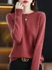 Mezcla de Lana Otoño e Invierno 2025 Nuevo Suéter Base de Punto Corto Holgado de Cuello Redondo Liso para Mujer