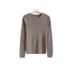 26 Nuevo Suéter de Punto de Lana con Cuello Redondo, Borde Rizado sin Costuras, para Principios de Otoño, Lavable a Máquina, Manga Larga, Corte Ajustado, Camiseta Básica para Mujer